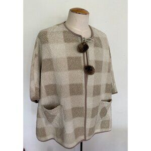 PARASUCO Beige Brown Plaid Sherpa Cape Shawl Poncho Jacket New with Tags Sz L/XL